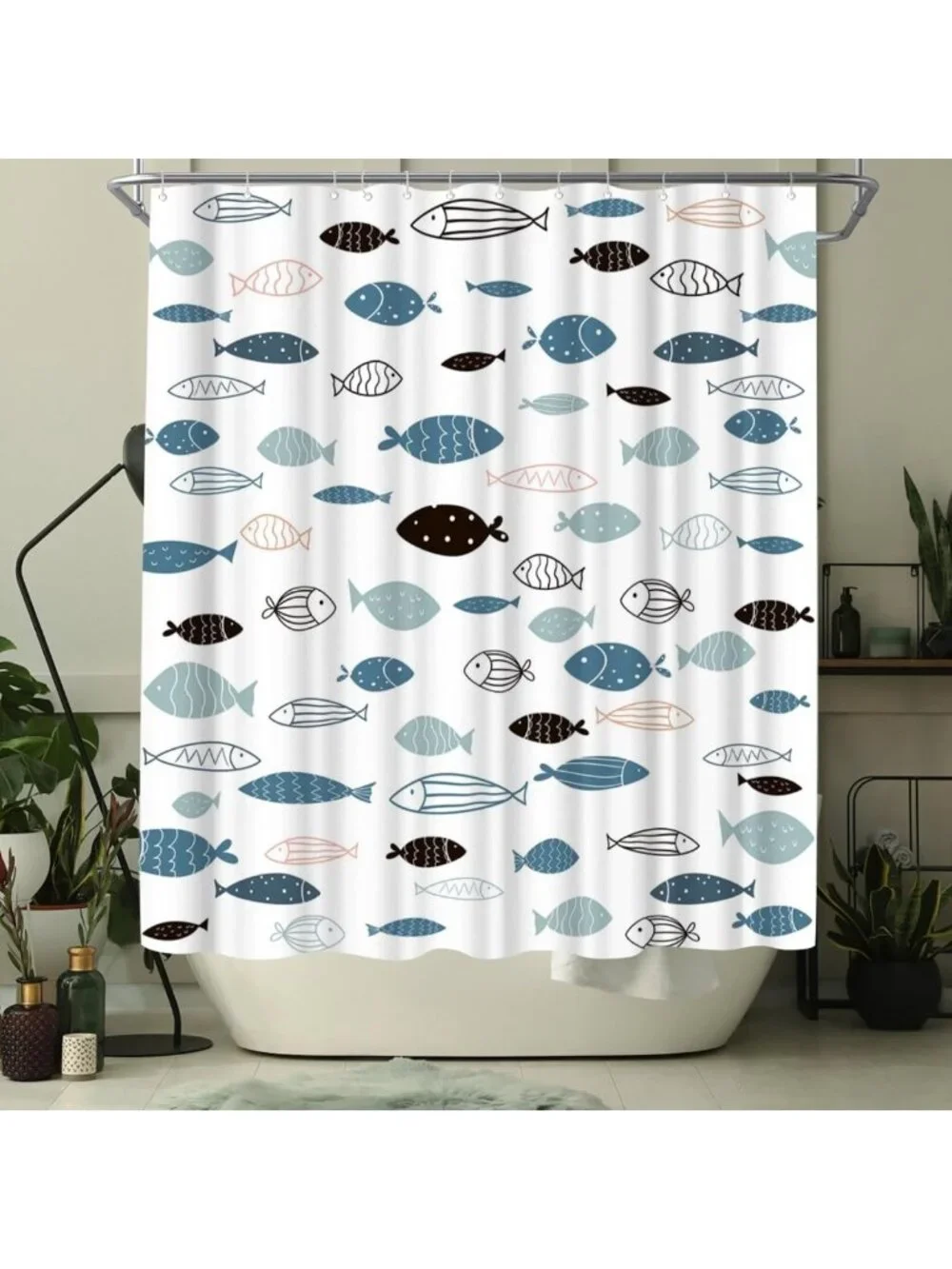 Ocean-Themed Fish Shower Curtain | Coastal Blue Bathroom Decor | Nautical Home